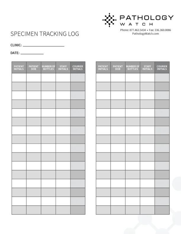 Specimen tracking log for PathologyWatch